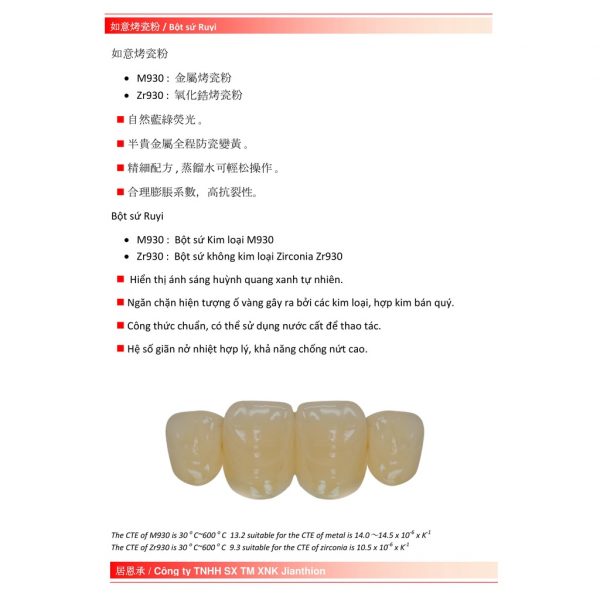 Bột sứ đắp răng Kim loại Ruyi men trong Transparent ( men chữ T) - Ảnh 7
